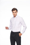 Мъжка бяла риза с дълъг ръкав, права конструкция, джоб на гърдите.