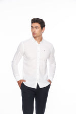 мъжка риза лен с дълъг ръкав, бял цвят